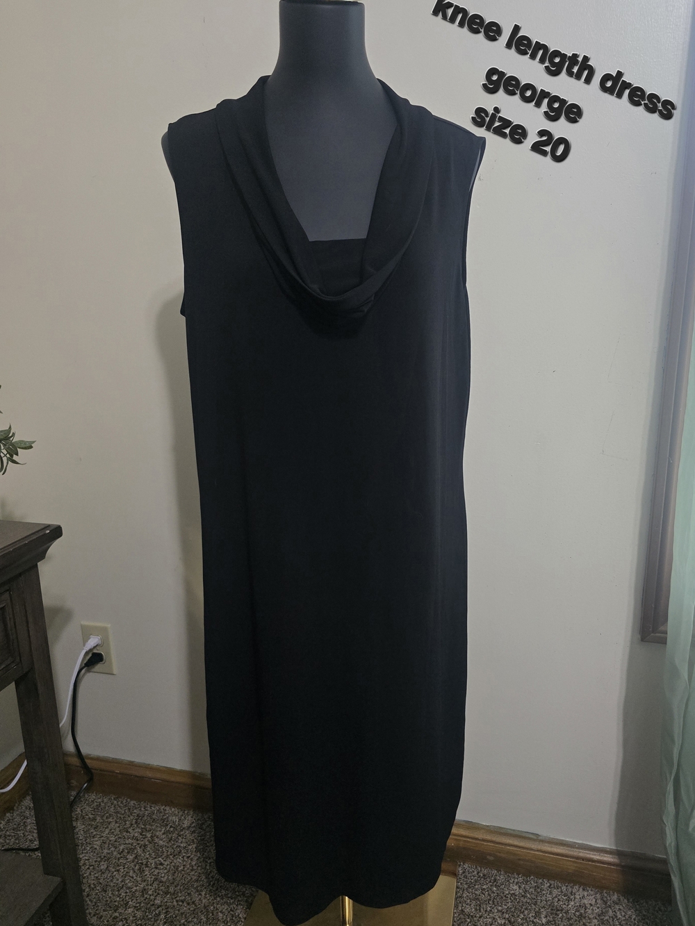 George Black Sleeveless Cowl Neck Knee-Length Dress